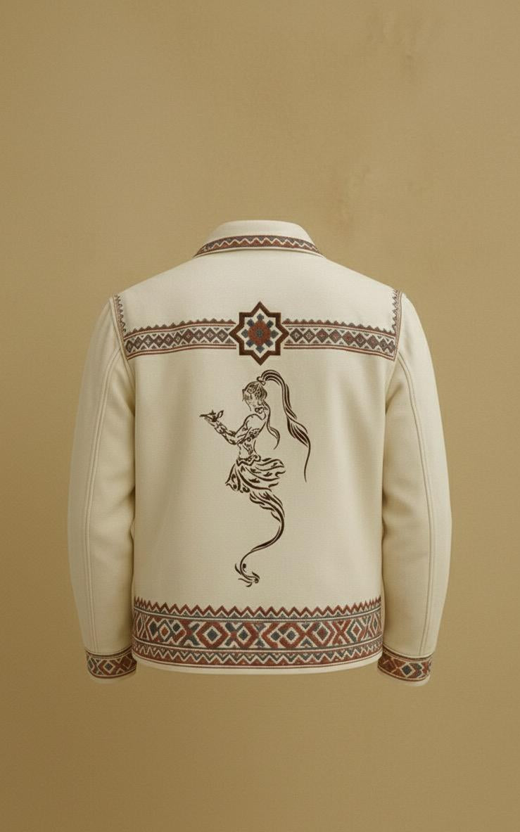 The 'Amazigh Heritage' Jacket – Embroidered Genie & Traditional Motifs (Ivory)